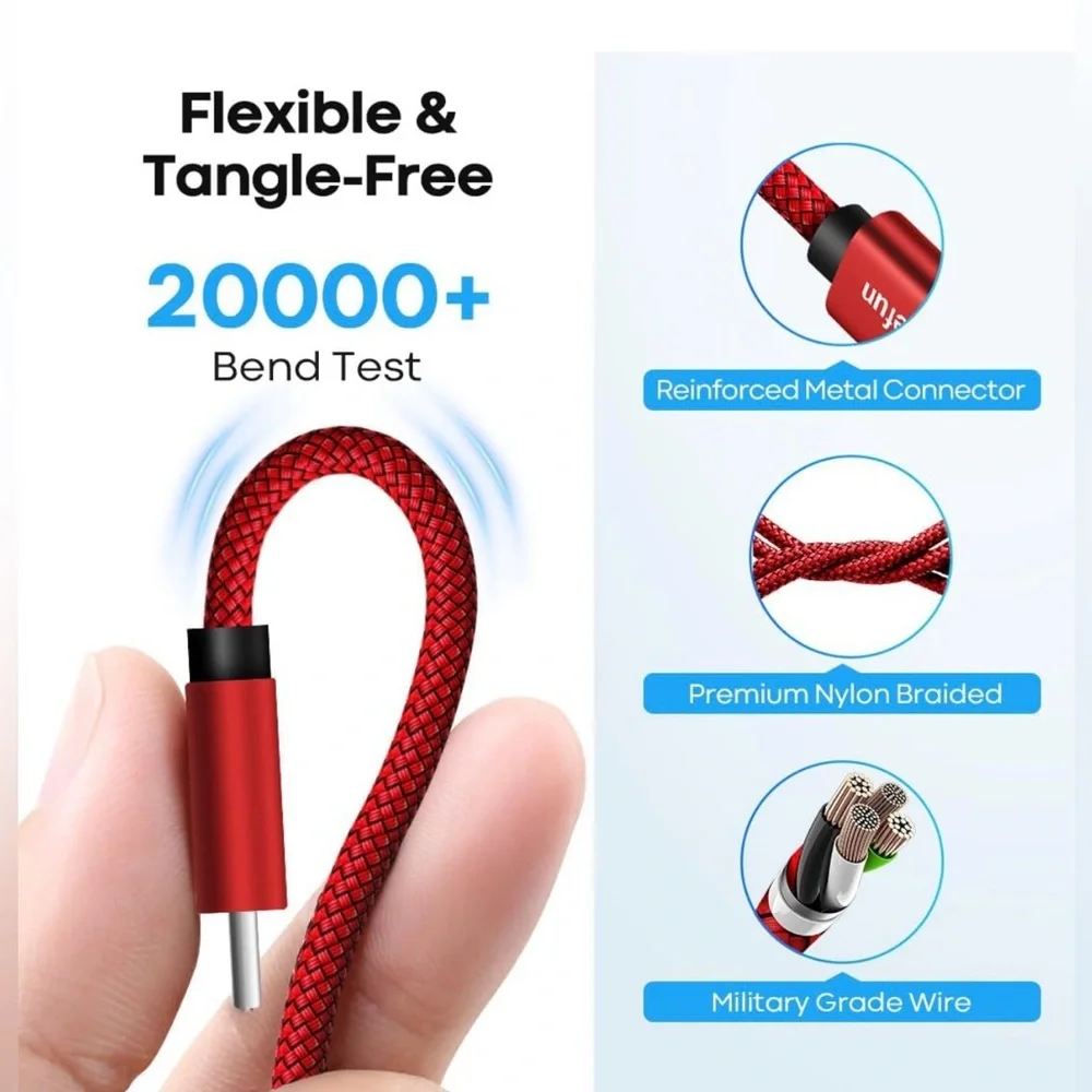 BOGO 6.6ft High-Speed USB-C Fast Charging Cable Android Red/Gold cords NWT